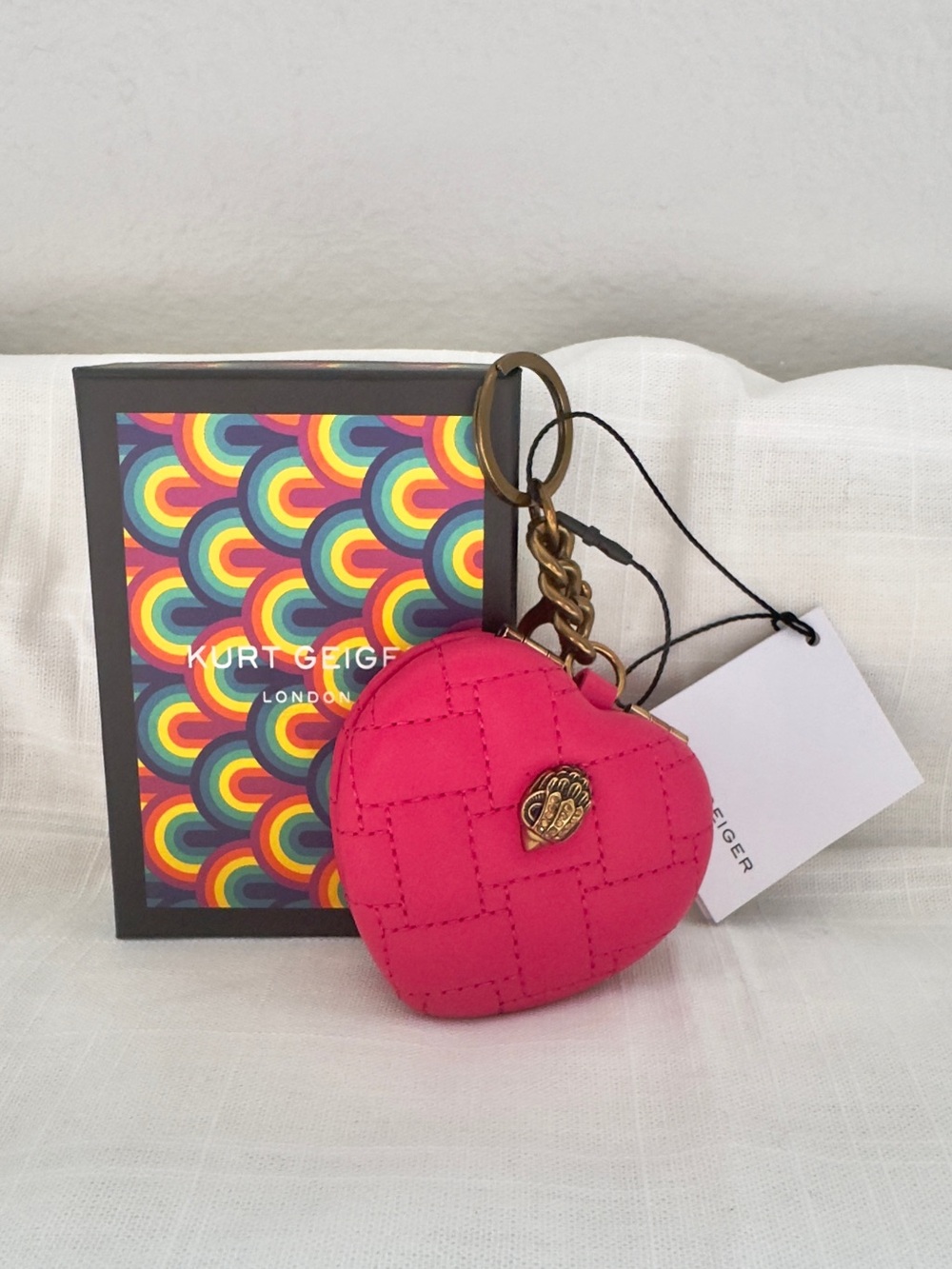 NWT💖 Kurt Geiger London Pink Kensington Heart Mirror Bag Charm